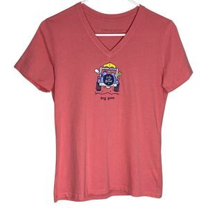 NWT Life is Good T Shirt Womens XS Pink Dog Gone Jeep Off Road V-Neck S/S Rocket